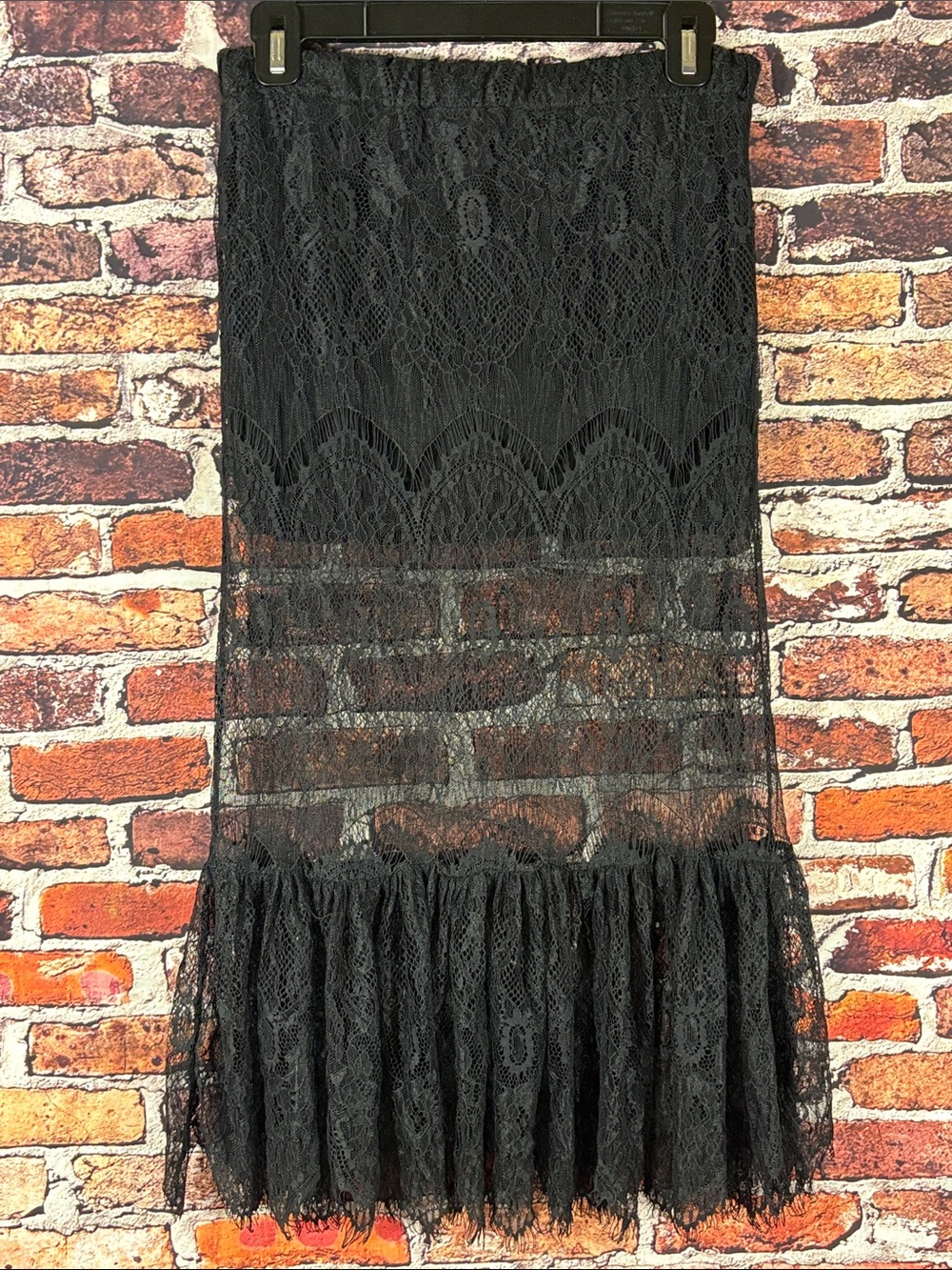 POL Black Lace Midi Skirt Ruffle Hem Vampy Edgy Victorian Whimsigoth S